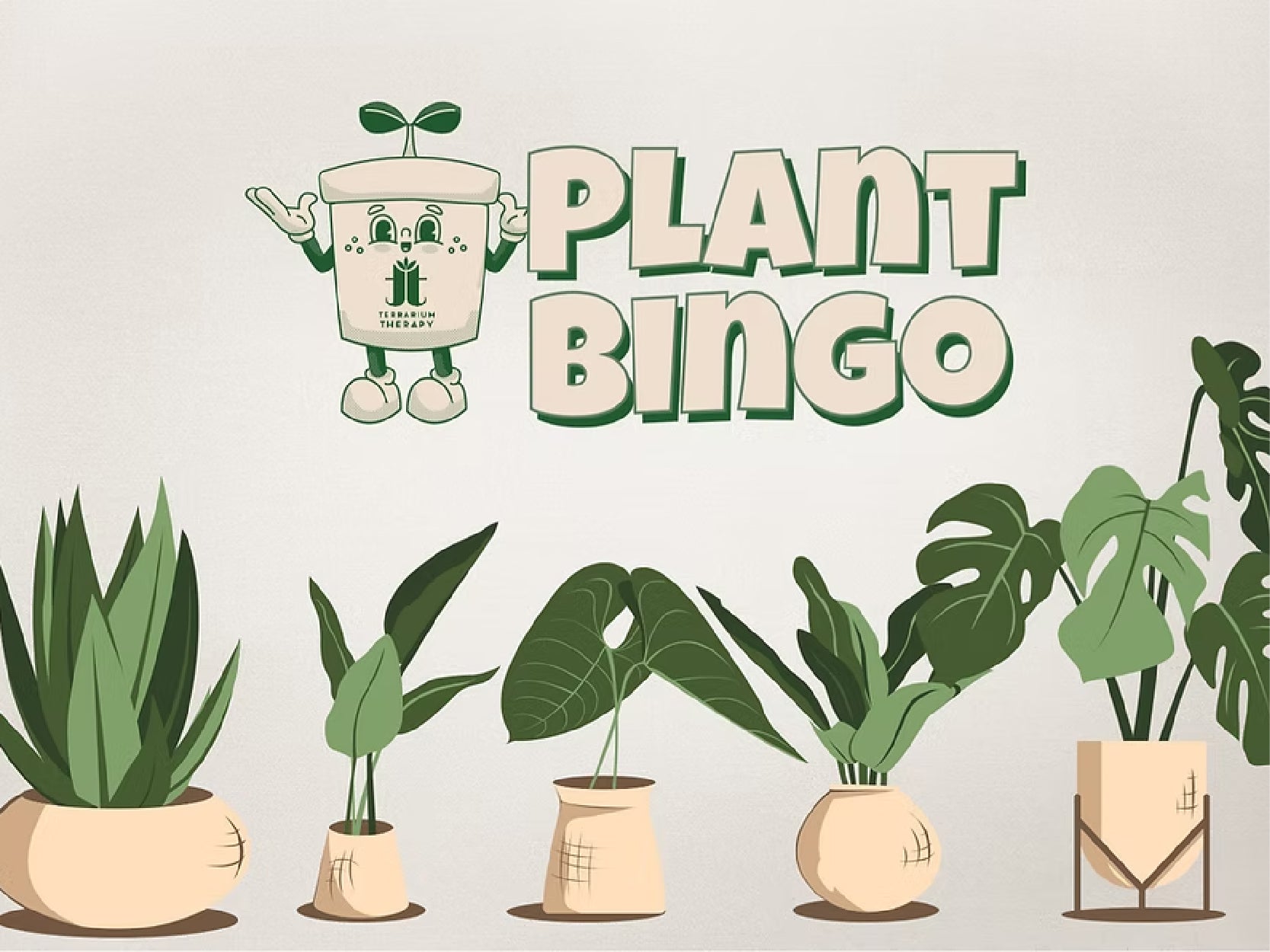 A promotional graphic for the "Plant Bingo" event that features an illustration of various plants.