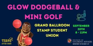 Glow dodgeball and mini golf flyer